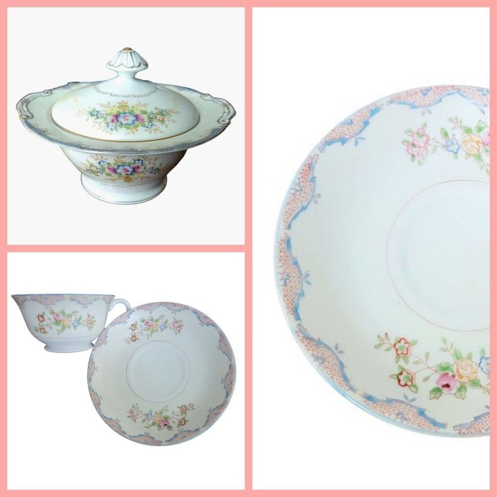 Vintage royal derby imperial china japan Tea Cups w Saucers & Sugar Bowl & Lid